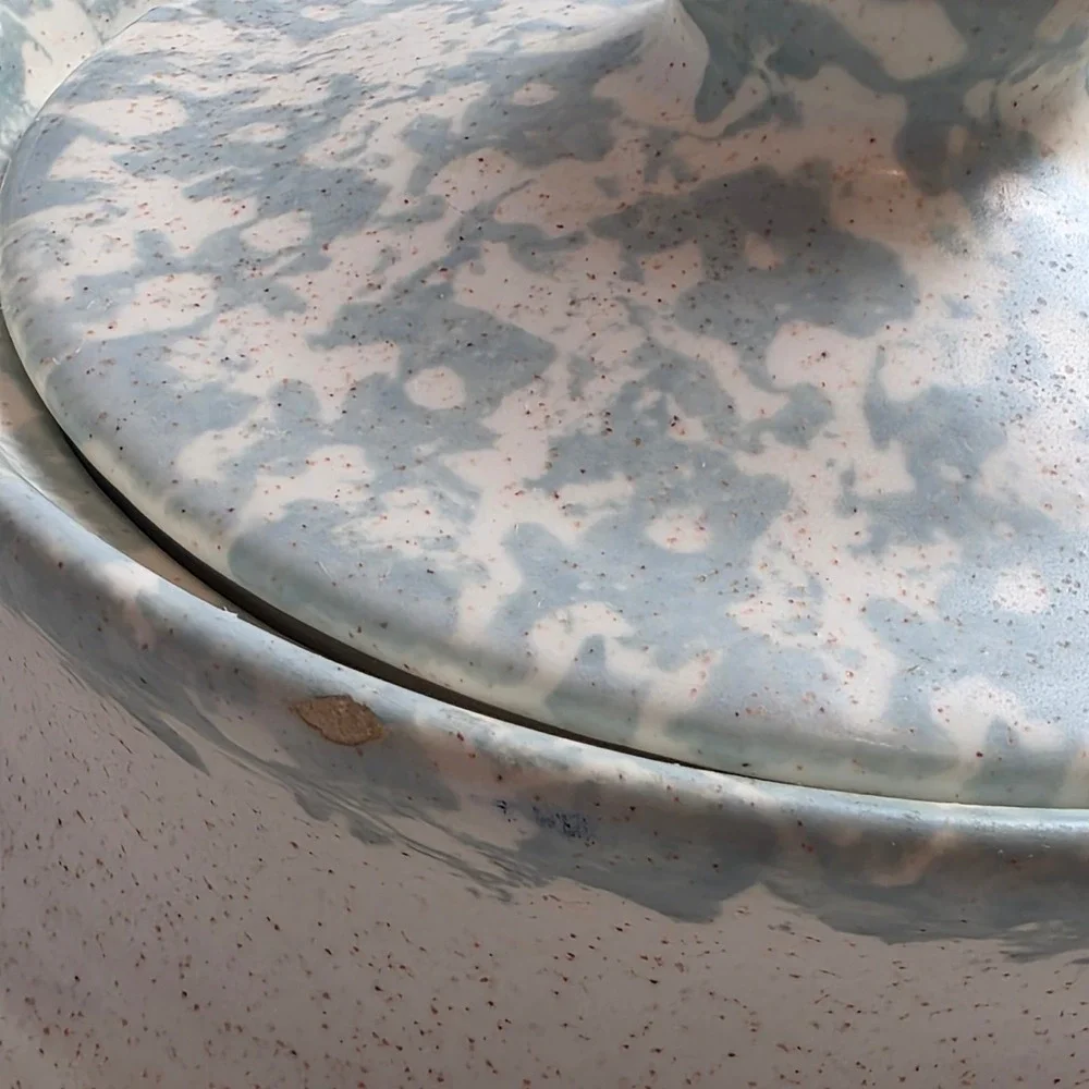 Vintage Ceramic Canister Jar‎ Lid Pink Blue Tulips Floral Design Kitchen Storage